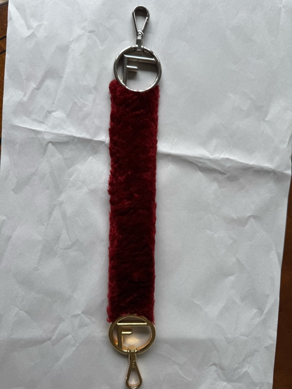 “Imitation” Fendi Short Shearling/Leather Bag Strap